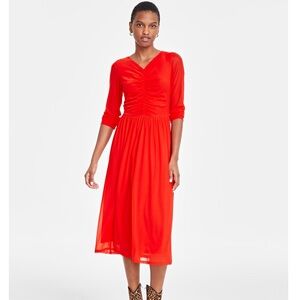 NEW | Macy’s On 34th | Mesh Ruched Midi Dress